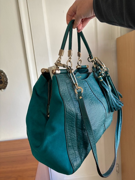 Coach Turquoise Madison Pinnacle Caroline Leather & Suede Satchel
